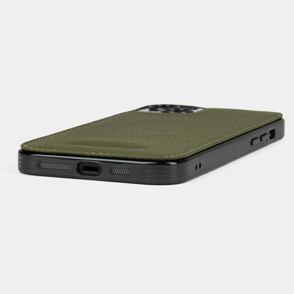 Чехол для iPhone 15 Plus из кожи теленка, зеленого цвета