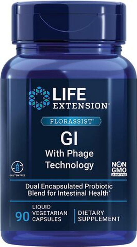 Life Extension, Пробиотические фаги, FLORASSIST GI with Phage Technology, 30 жидких вегетарианских капсул