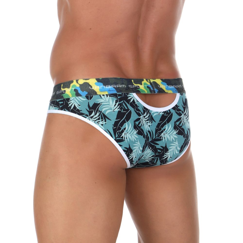 Мужские трусы слипы бирюзовые с принтом с вырезами Van Baam