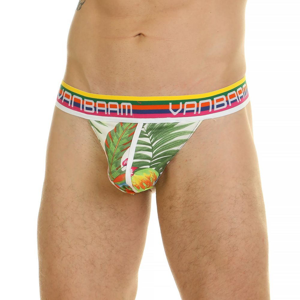 Мужские трусы тонги белые с принтом Van Baam 44865