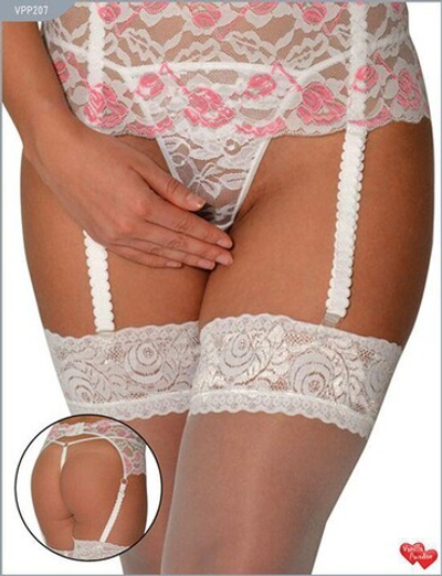 Белый ажурный пояс со стрингами (48-50) (Цвет: белый)