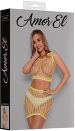 Яркий сетчатый комплект: топ и юбка (Размер: S-M-L) (Цвет: желтый)