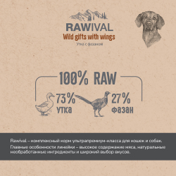 Сухой корм RAWIVAL для собак средних и крупных пород с уткой и фазаном - 0,75 кг