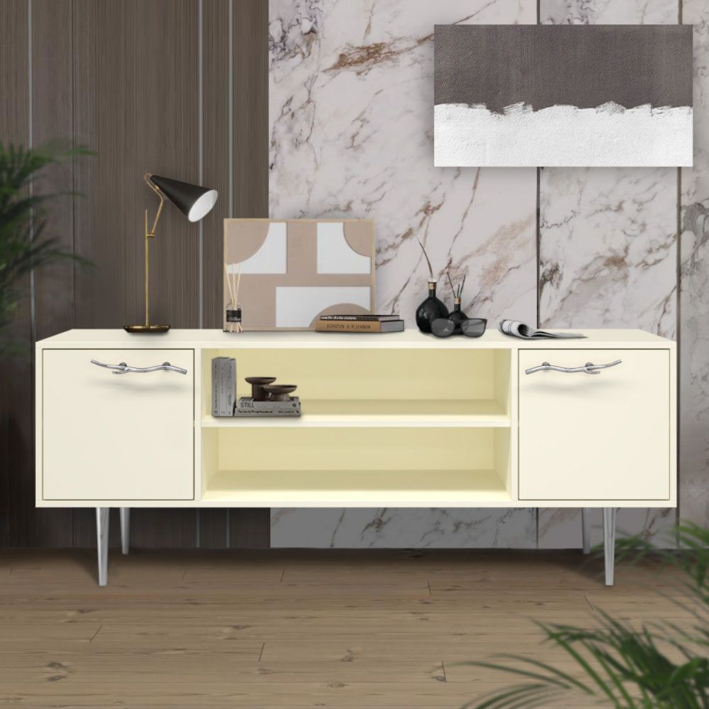 Тумба под ТВ Арт Колор matte 155см Стайл Сильвер Кремовый белый матовый