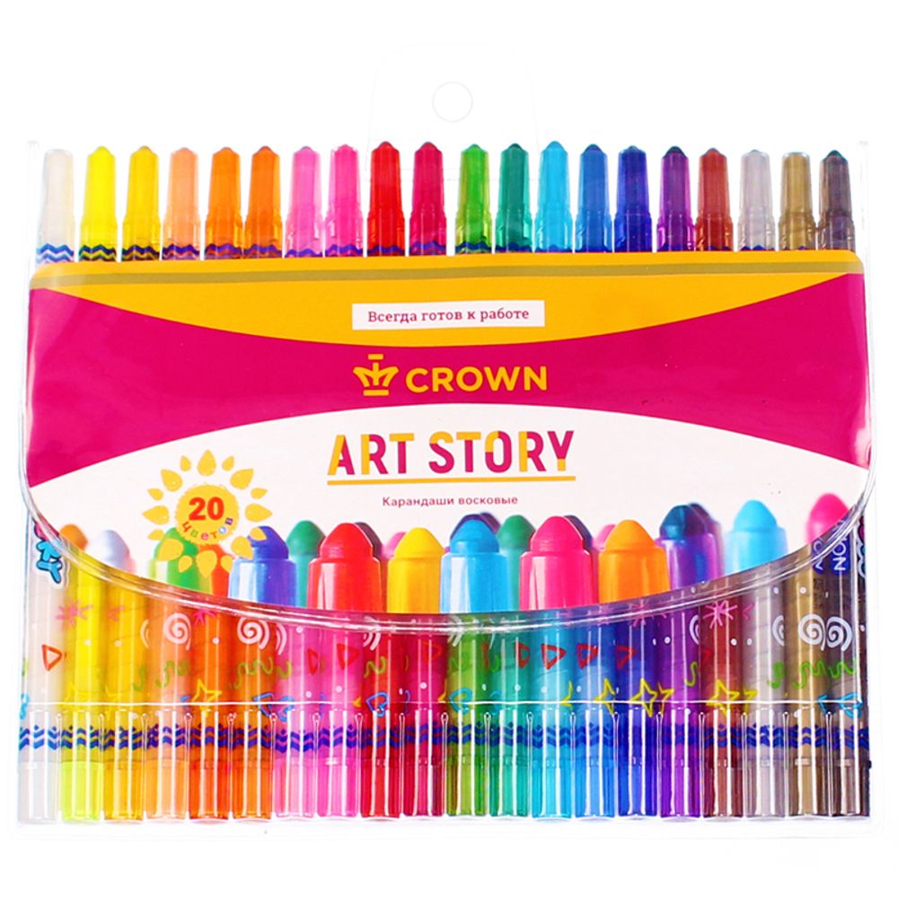 Карандаши восковые Crown "ArtStory", 20цв., выкручивающийся стержень, ПВХ, европодвес