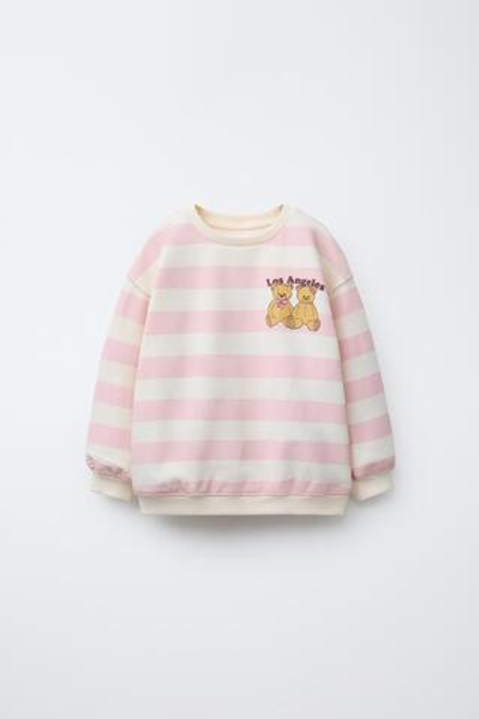 ZARA ТОЛСТОВКА В ПОЛОСКУ С МЕДВЕЖАТАМИ, РОЗОВЫЙ