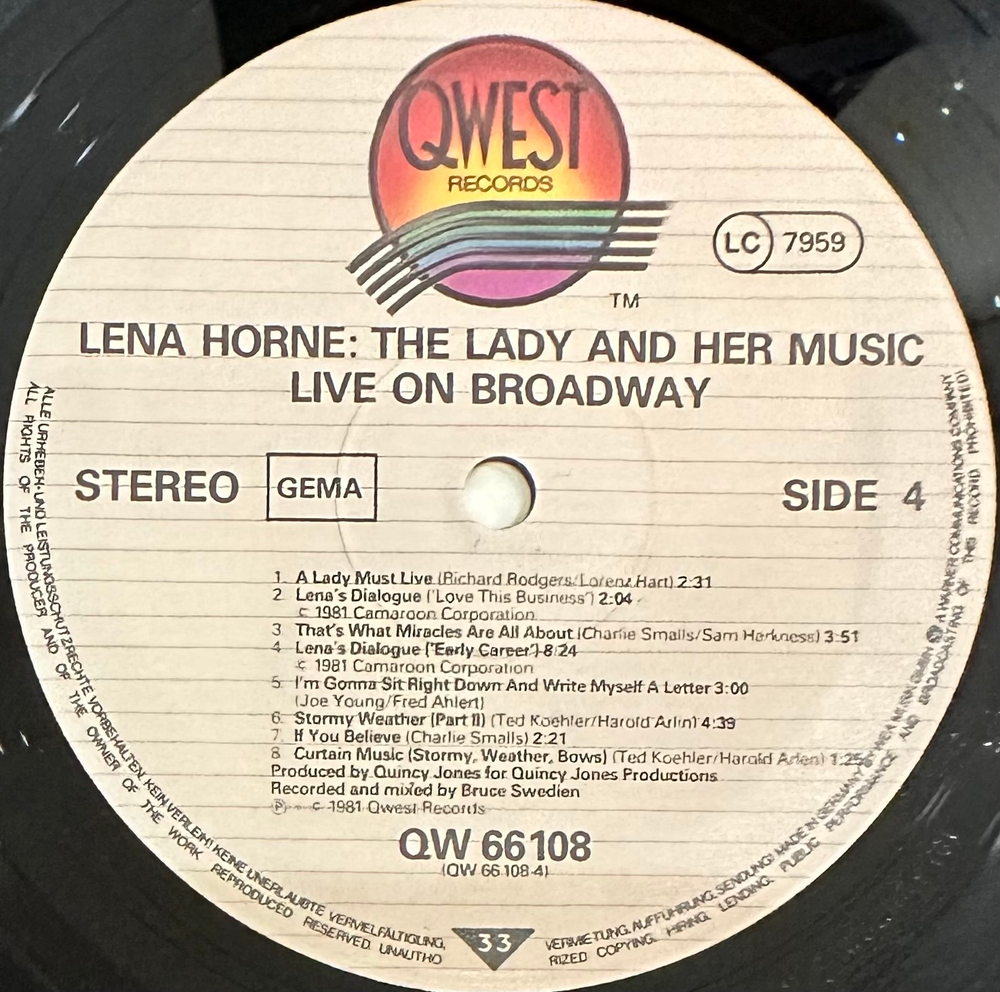 Lena Horne- Live On Broadway Lena Horne The Lady And Her Music 2LP (Германия 1981г.)