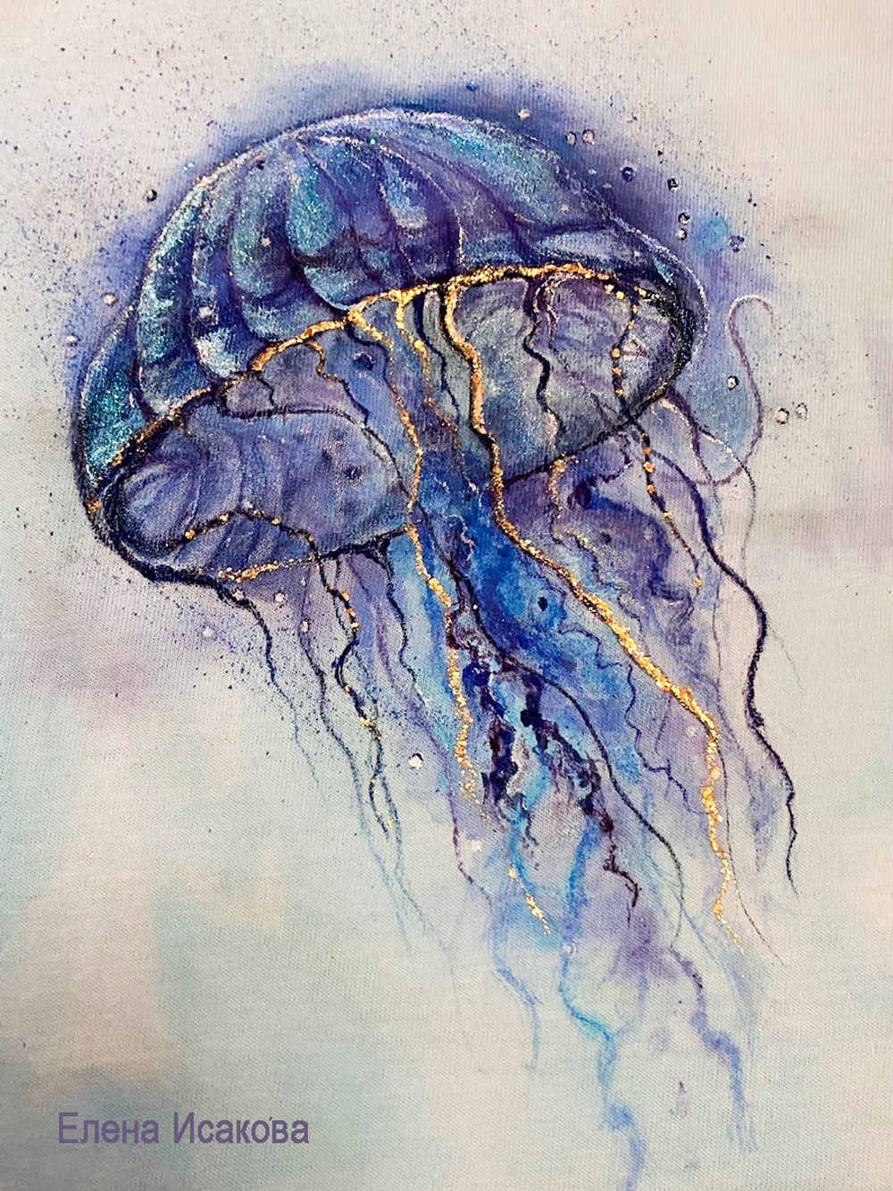 Краска по ткани и обуви, одежды акриловая с эффектом листовой потали «Золото»