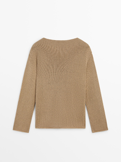 Massimo Dutti Свитер из смесового хлопка с ажурным узором, светло-коричневый