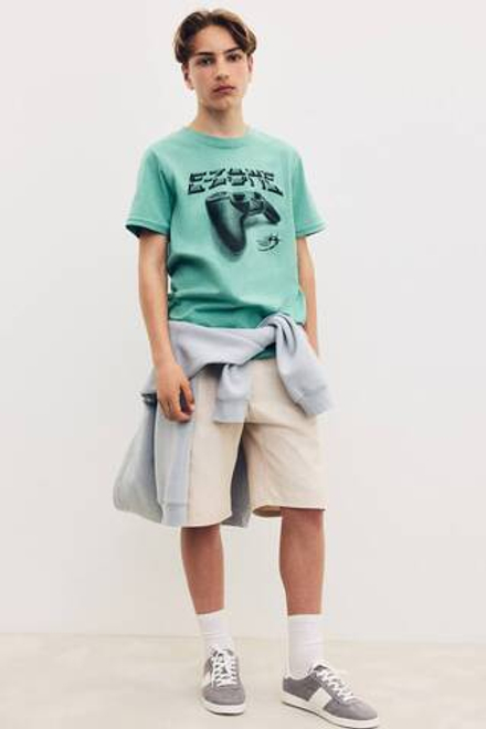 H&M Футболка из хлопка с принтом, зеленый
