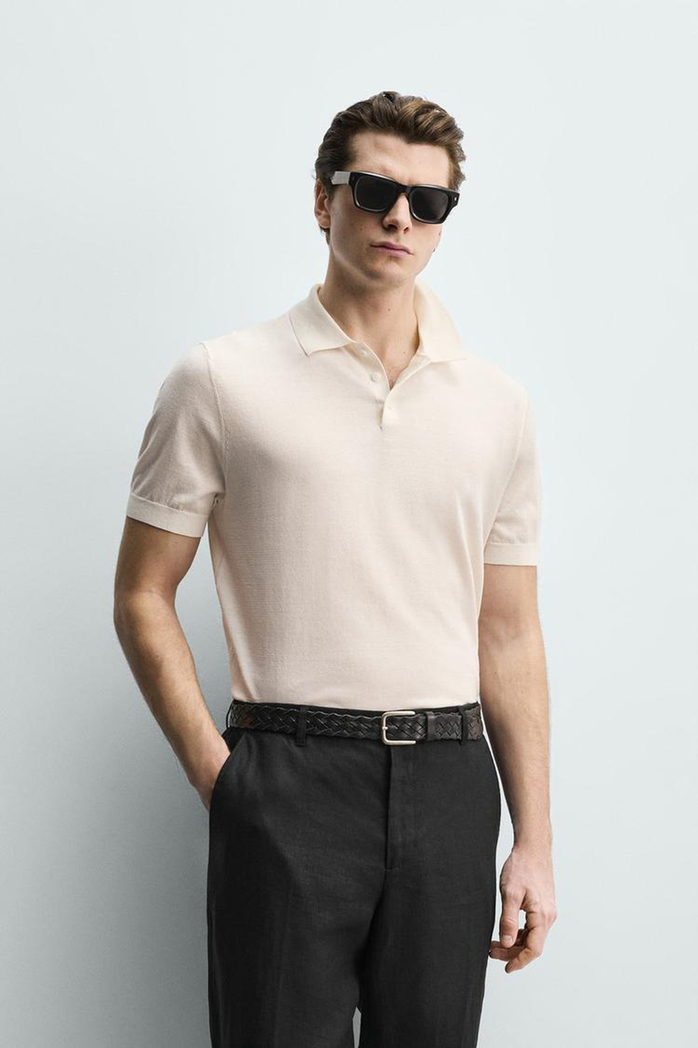 ZARA ПОЛО ИЗ ЛЕГКОГО ТРИКОТАЖА, ЭКРЮ