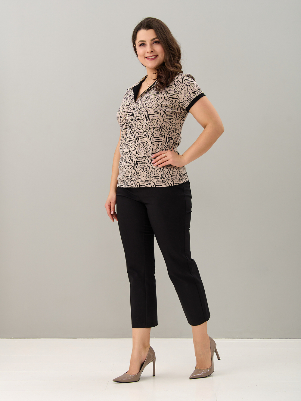 Блузка БЛ-115/бежевый-зебра