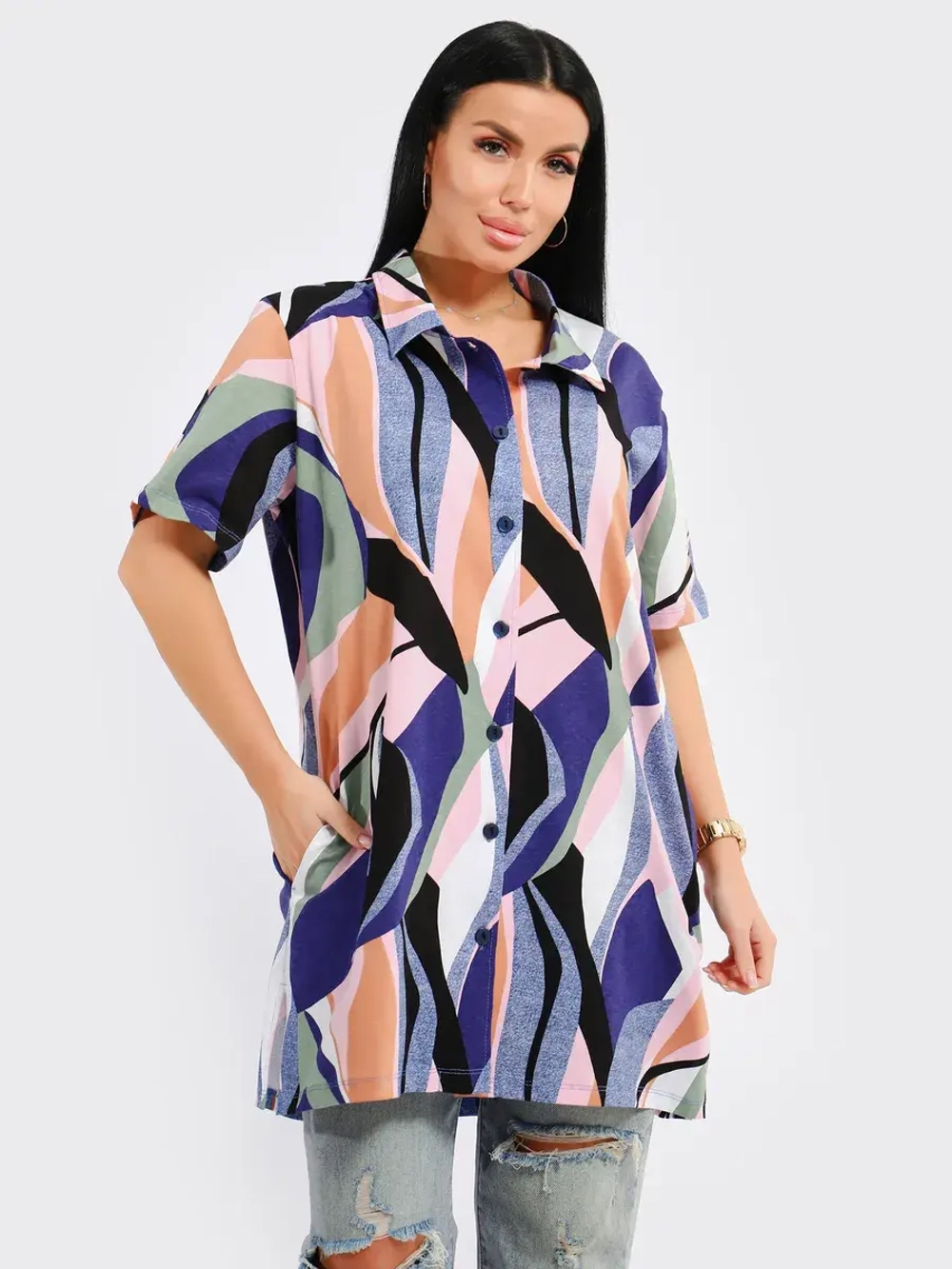 Туника-рубашка хлопок большие размеры