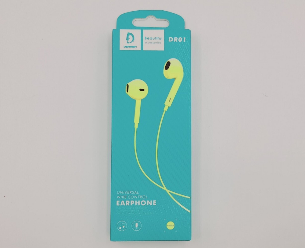 Гарнитура DENMEN DR01, вкладыши, разъем Jack, кабель 1.2 м Yellow
