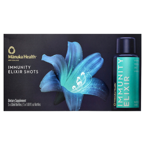 Manuka Health, Immunity Elixir Shot, 5 флаконов по 50 мл (1,69 жидк. унции)