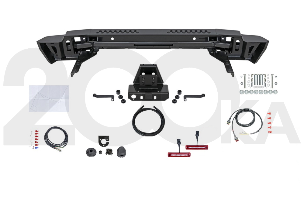 Бампер задний силовой РИФ для Toyota Land Cruiser 200 (2007-2012) стандарт с квадратом под фаркоп и фонарями.