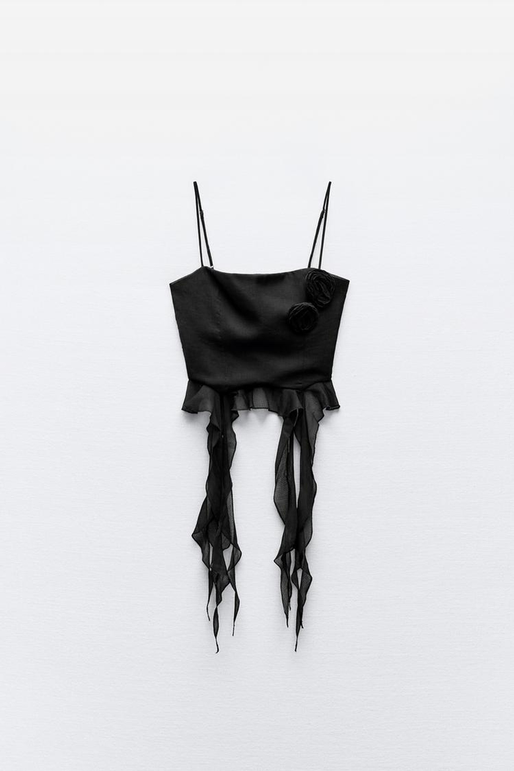 ZARA ТОП ИЗ ХЛОПКОВОГО МУСЛИНА С РЕЛЬЕФНЫМ ЦВЕТКОМ, ЧЕРНЫЙ