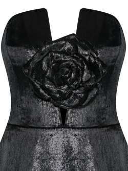 Черное вечернее платье с аппликацией в виде розы