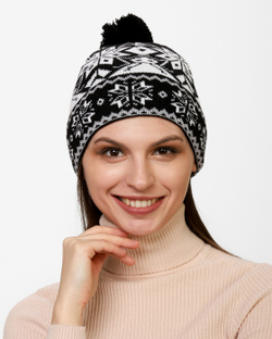Женская шапка PRIVAL  с отворотом Скандинавия -6 черно-серый