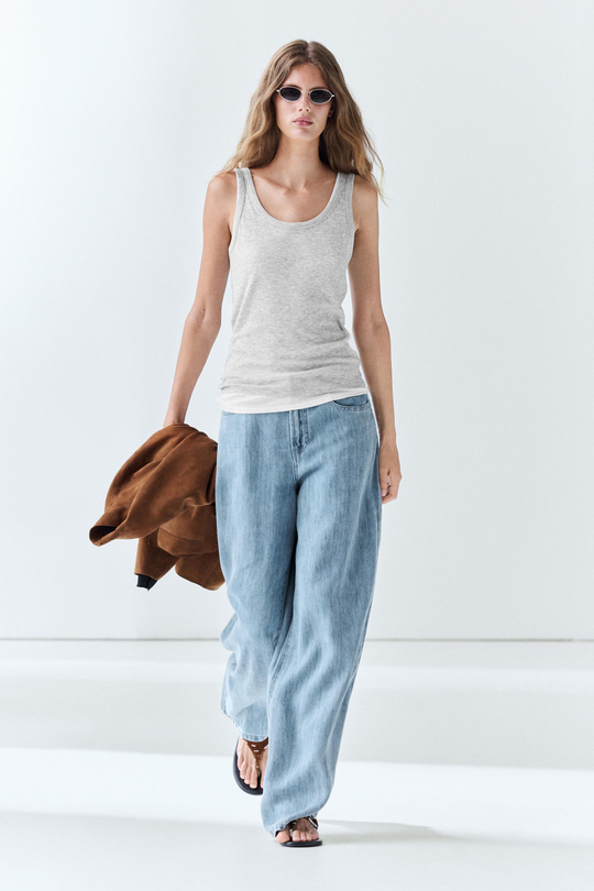 Massimo Dutti Двуслойный топ из 100% хлопка в рубчик, серый