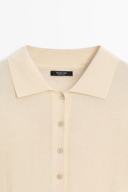 Massimo Dutti Свитер поло из смеси хлопка и шелка, цвет слоновой кости