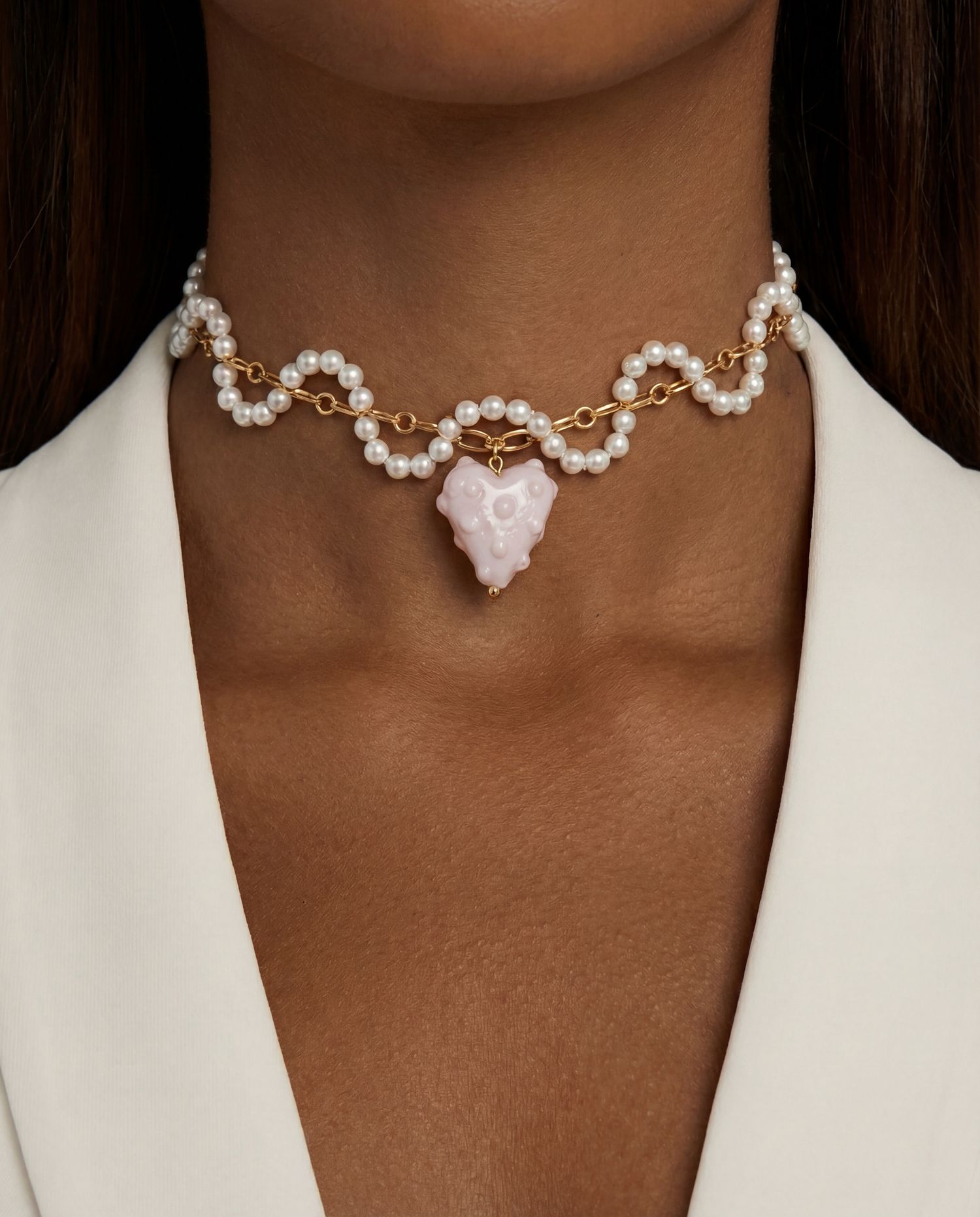 Колье «Нежное Сердце с Жемчугом»
