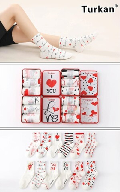 Носки женские с валентинками (сердечками) - набор 3 пары