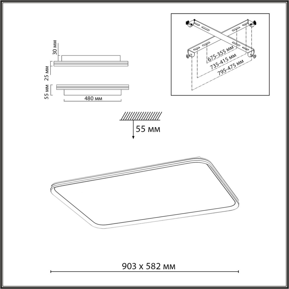 7751/130L MITRA LED SN 544 Светильник металл/PMMA/белый LED 130Вт 4500К 903х582 IP20 BETA