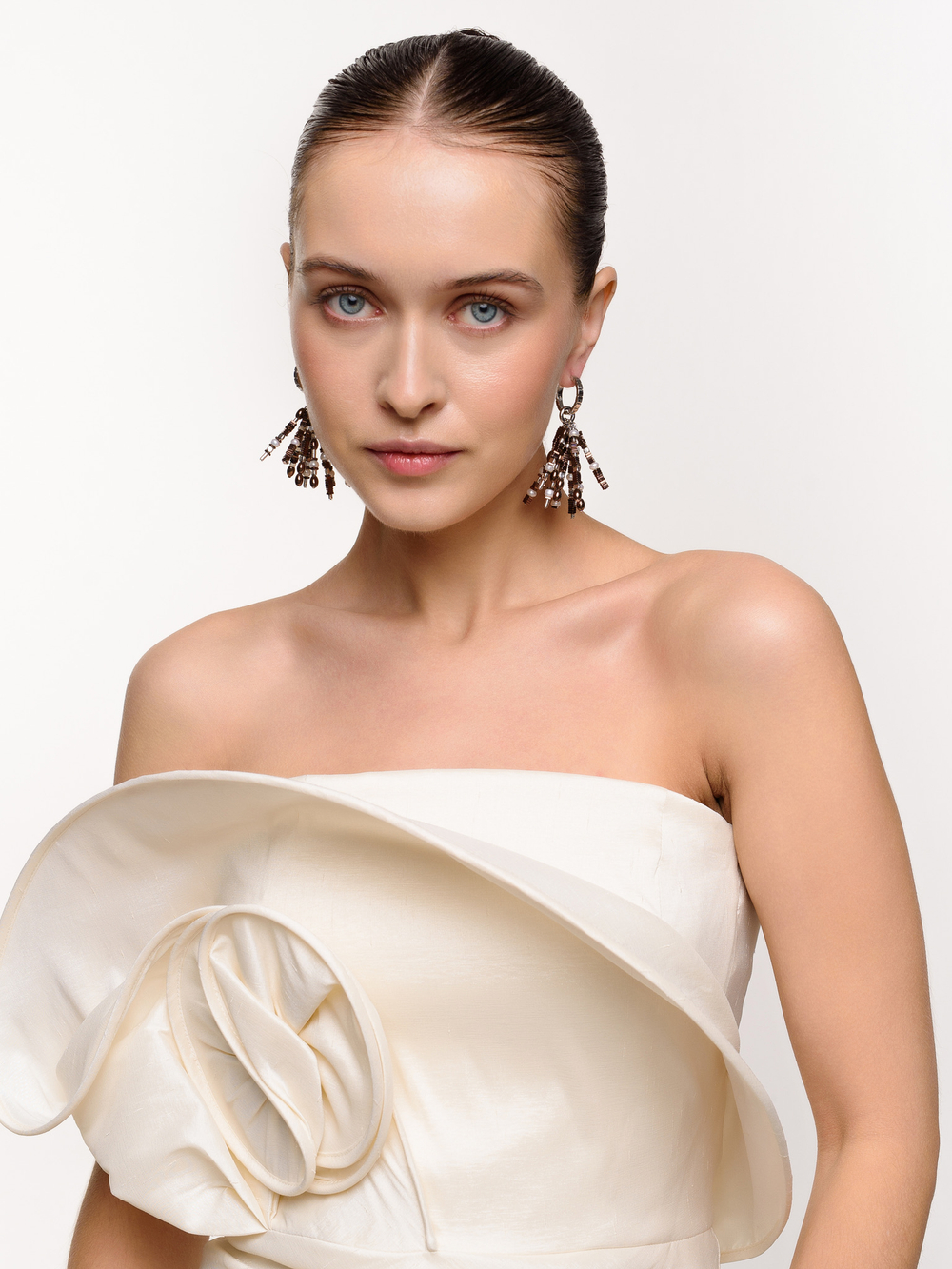 Серьги "Grain brown pearl brush" Silver