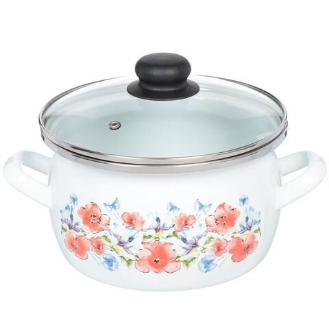 Кастрюля сталь, эмал, 3 л, с крыш, Сантэкс, Маки, 1-2430112, индукц