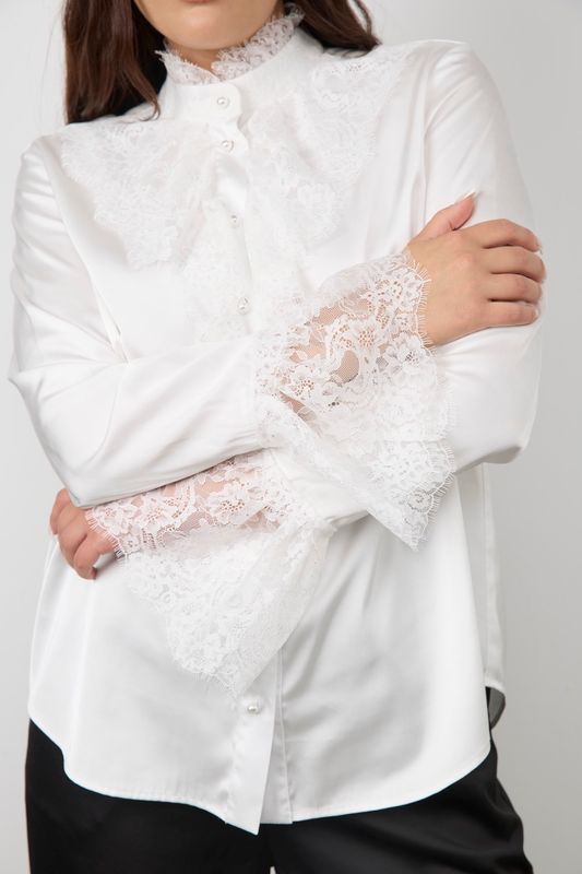 Блузка с отделкой из кружева, молочный