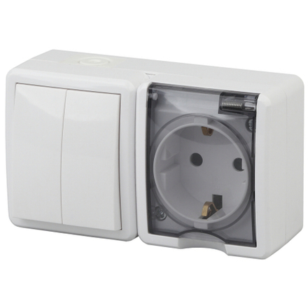 Блок розетка с выключателем ЭРА Эксперт 11-7402-01 двойной IP54 16A-10AX-250В ОУ белый