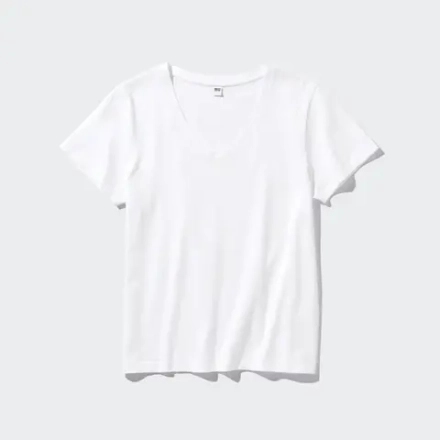 UNIQLO ФУТБОЛКА С V-ОБРАЗНЫМ ВЫРЕЗОМ ИЗ 100% ХЛОПКА, БЕЛЫЙ