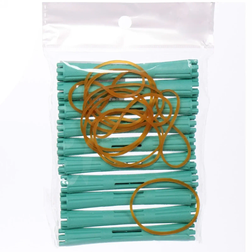 Бигуди пластмассовые-коклюшки 10шт d-1.1см «KUDRI», цвет мятный, (прозрачный пакет с подвесом)