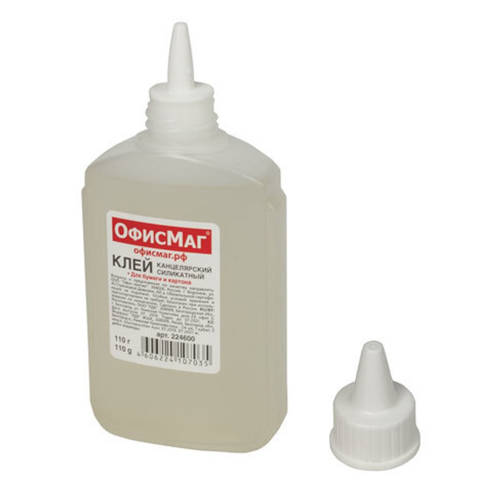 Клей канцелярский силикатный ОФИСМАГ (для бумаги, картона) 110 г, 224600