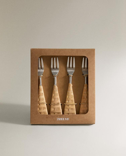 ZARA HOME ВИЛКА ДЛЯ ЗАВТРАКА С РУЧКОЙ ИЗ РОТАНГА (НАБОР ИЗ 4 ПРЕДМЕТОВ), СВЕТЛО-БЕЖЕВЫЙ