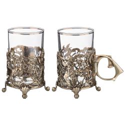 СТАКАН С ПОДСТАКАННИКОМ "ОХОТА НА УТОК" 250 МЛ. ЖАРОПРОЧНОЕ СТЕКЛО С ПОЗОЛОЧЕННОЙ КАЕМКОЙ (КОР=1ШТ.)