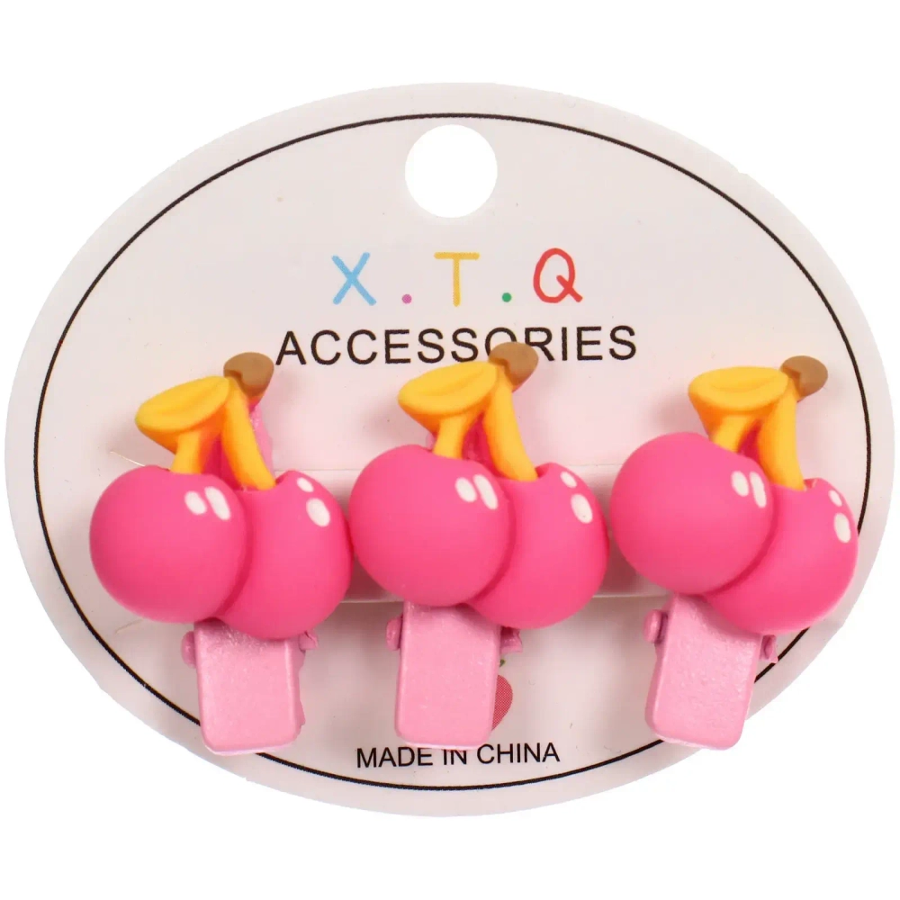 Зажимы для волос детские 3шт «РОЗОВОЕ ОБЛАКО», вишенки, 2.5см (блистер и пакет с подвесом)