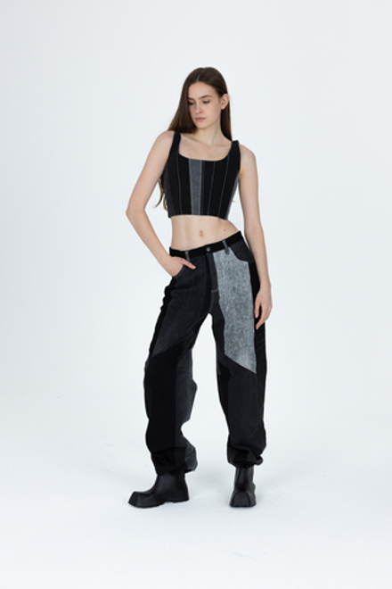 Прямы джинсы пэчворк, чёрные