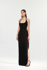 Платье макси из крепа вышивкой кристаллами