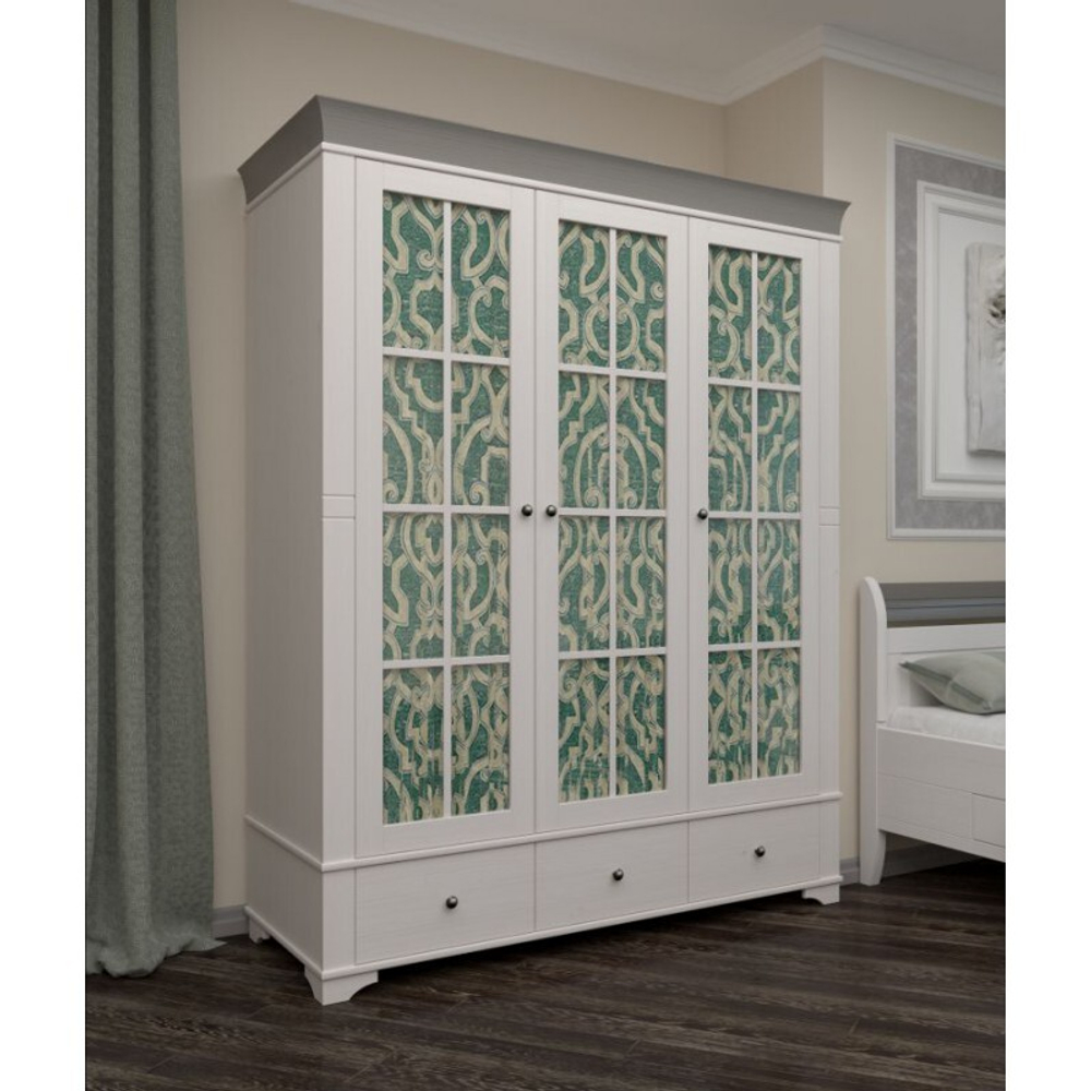 Шкаф 3х дверный со стеклянными дверями «Бейли» белый воск/антрацит