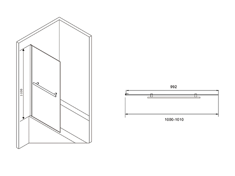 Шторка на ванну Abber Immer Offen 100х140 AG70100B профиль Черный стекло прозрачное