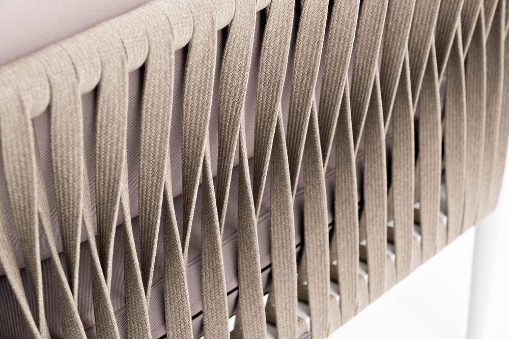 "Касабланка" диван модульный плетеный из роупа, каркас алюминий, роуп серо-коричневый 23мм, ткань бежевая 052