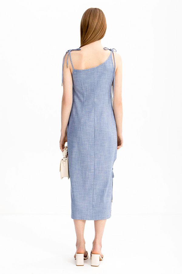 Платье с разрезом из смесового льна