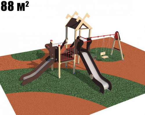 Игровой комплекс Лесная долина с качелями ДИО 06051+бесшовное резиновое покрытие 80 кв.м. с установкой под ключ