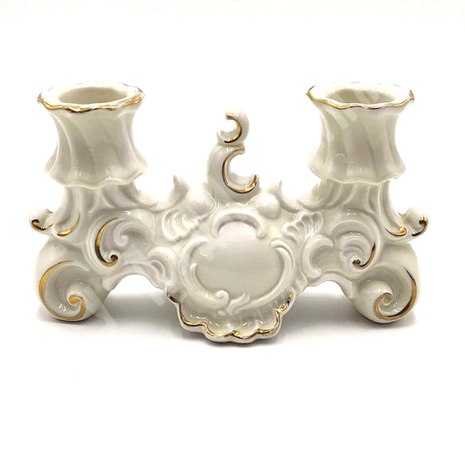 Подсвечник на две свечи. Фарфор, роспись золотом. 1919–1926 гг., Германия, Валлендорф, Фрауройт.