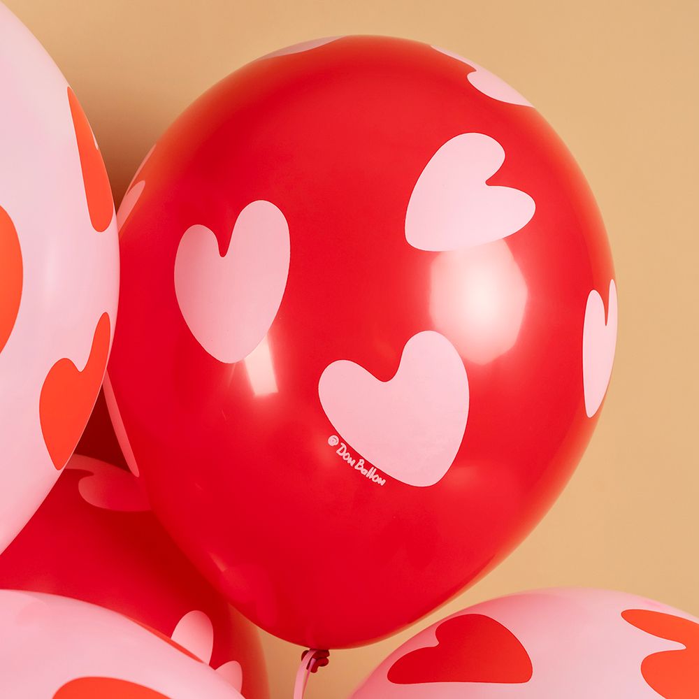 Шар (12''/30 см) Воздушные сердца, Красный/Розовый, пастель, 5 ст, 25 шт.