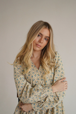 Платье Ева из фланели, Кремовый с голубыми цветами