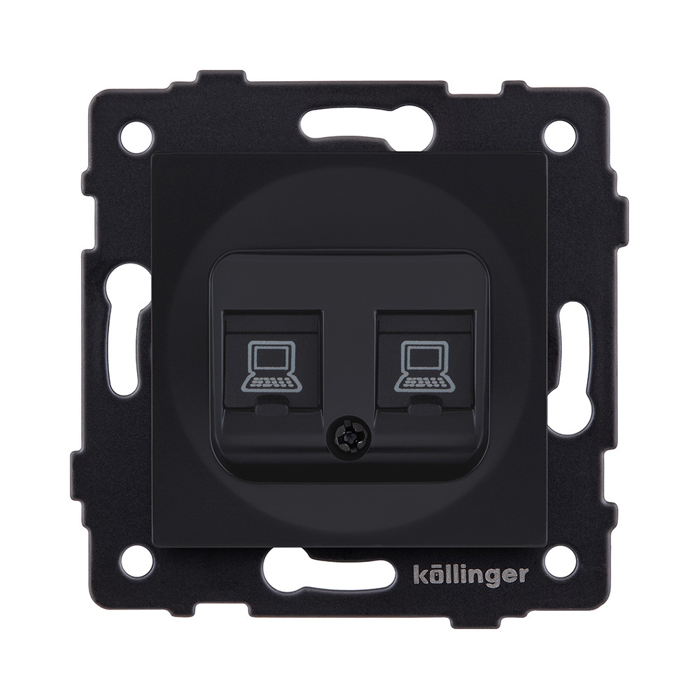 Розетка двойная Ethernet RJ45 Cat.6, черный матовый Kollinger REA-019BM для Aspekt, Eleganz, Reflex