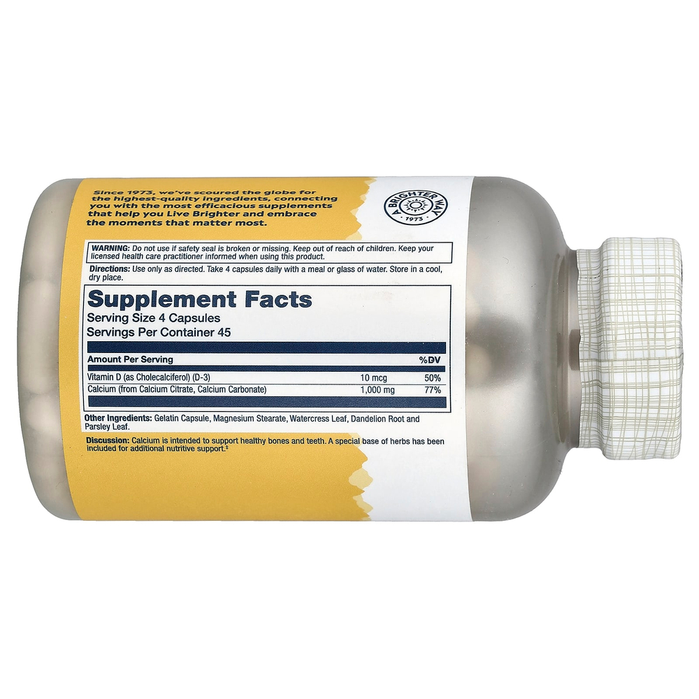 Solaray, цитрат кальция с витамином D3, 180 капсул